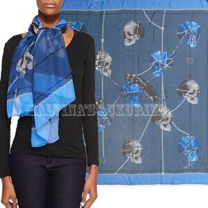 ALEXANDER MCQUEEN SCARF PANTHER SKULL PRINT SIGNATURE LOGO SILK SQUARE 54"